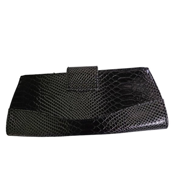 Faux Leather Croc Embossed Clutch Kiss Lock Silver Hardware 10.5"x5" - Picture 3 of 7